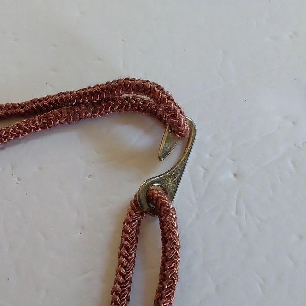 Women's Brown Cord Gold EMBLEM Beads Dress Belt Boho Neutral Sz. S/M
